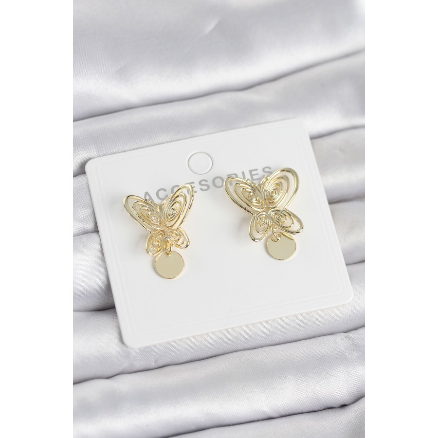 Füsun Küpesi Model Gold Renk Kelebek Model Pirinç Kadın Küpe